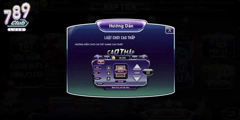 Luật chơi chi tiết cao thấp 789Club cho bet thủ