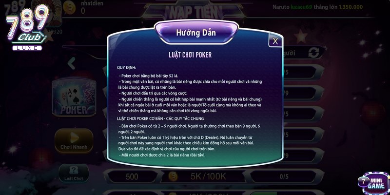 Luật chơi poker 789Club chuẩn xác nhất